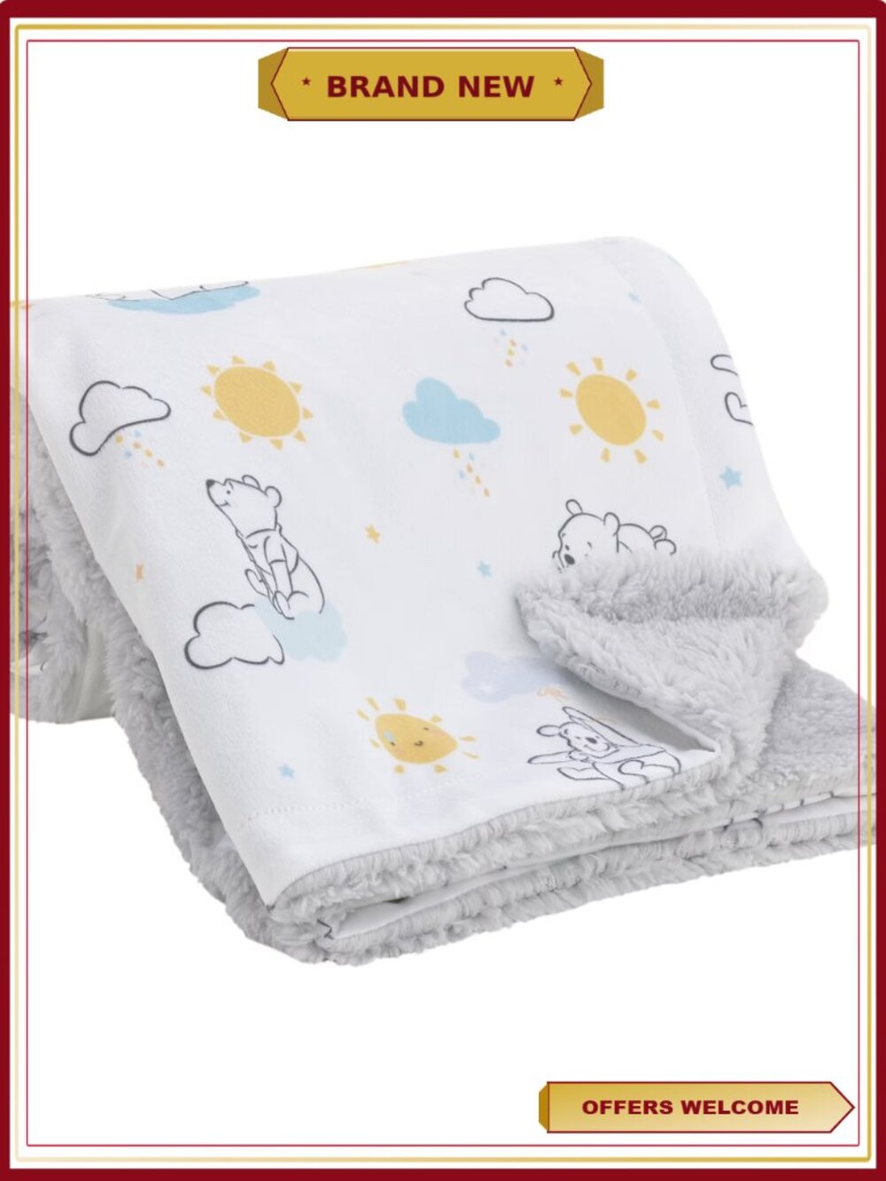 Super Soft Sherpa Baby Blanket Winnie the Pooh Sunshine Cloud Print